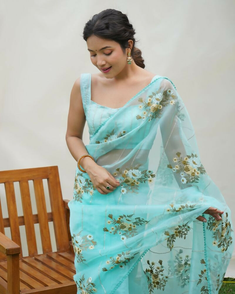 Vamsee Anamika Sky Organza Silk Saree