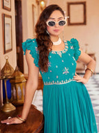 Joban Fashion Rama Green Readymade Dress With Sequins embroidery Work - Distacart