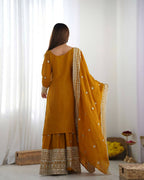 Joban Fashion Mustard Kurta Set Silk Sequins , Zari, Coding & Thread Embroidered work - Distacart