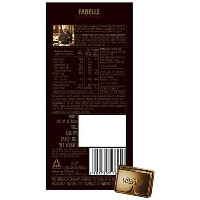 Fabelle Divine Dark 64% With Colombia Cocoa - Dark Chocolate Luxury Bar