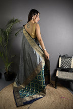 Joban Fashion Grey Banarasi Cotton Silk Woven Saree - Distacart