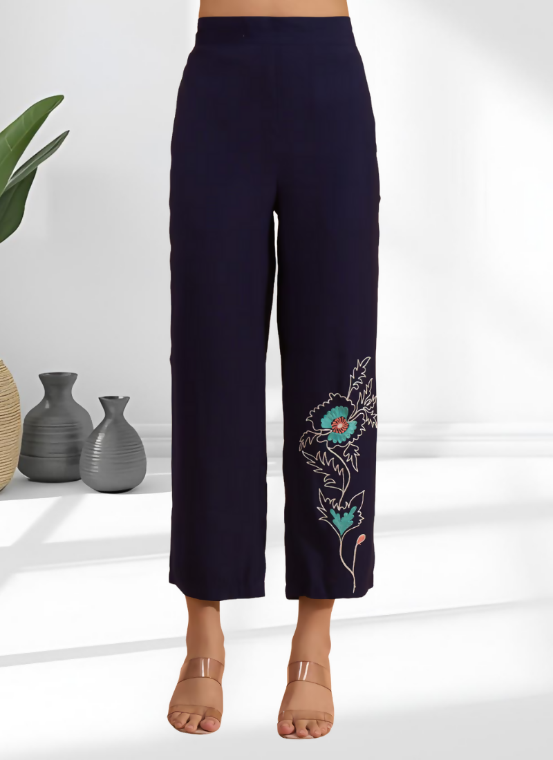 Joban Fashion Navy Blue Silk Embroidered Readymade Cord Set - Distacart