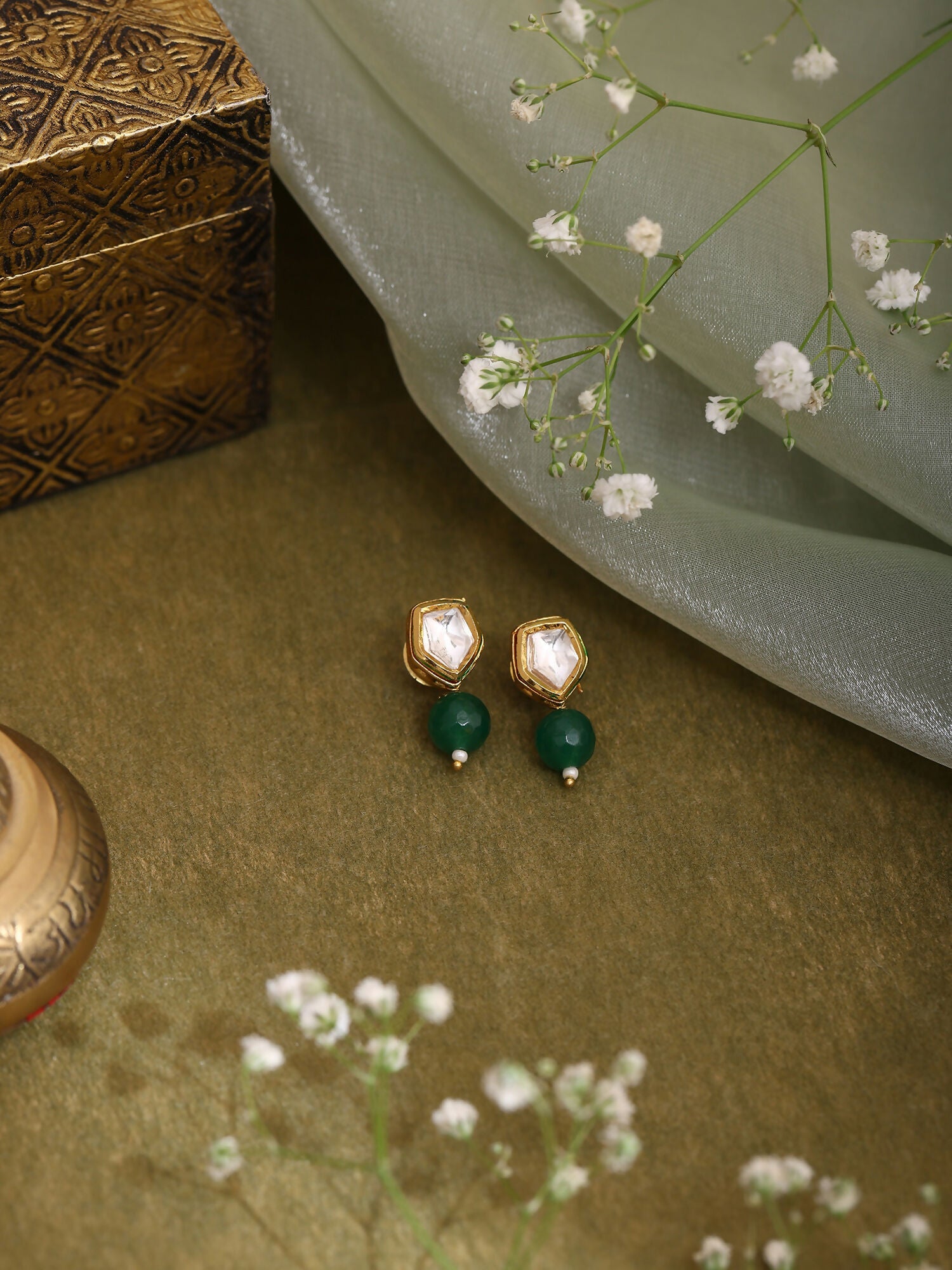 Ruby Raang Green Kundan Studs - Distacart
