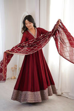 Lehenga Mart Designer Anarkali Suit With Kurta, Dupatta For Women-Dark Maroon - Distacart