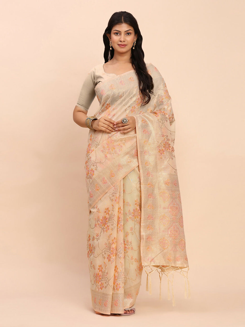 Shree Shyam Fashion Linen Cotton Off White Saree - Distacart