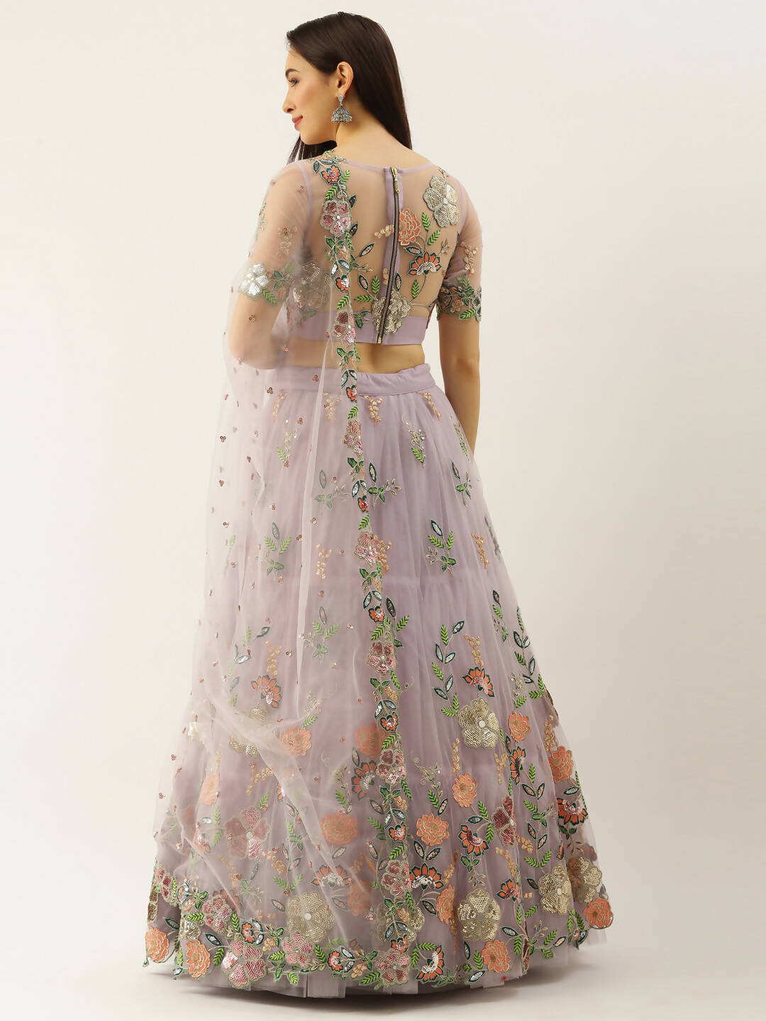 House of Panchhi Lavender - Net Embroidered Sequence Lehenga