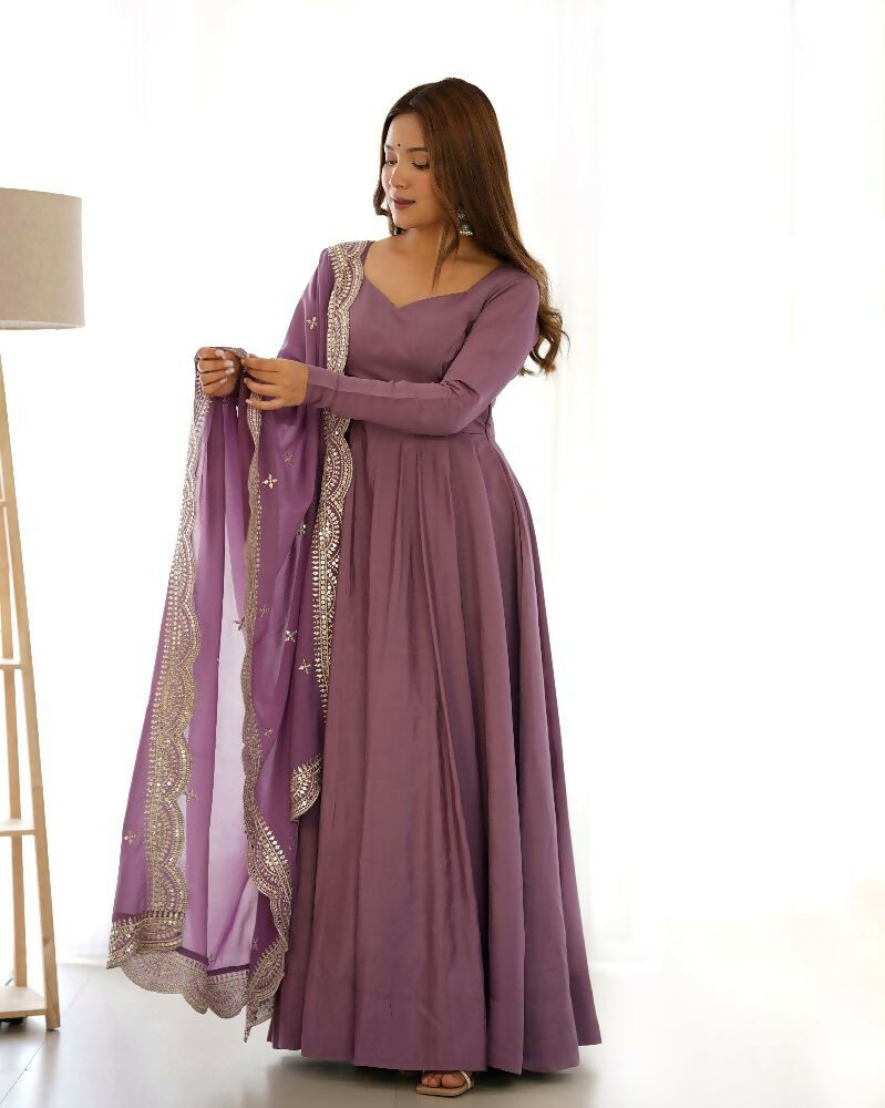 Joban Fashion Purple Kurta Set Chanderi Sequence Embroidery Work - Distacart