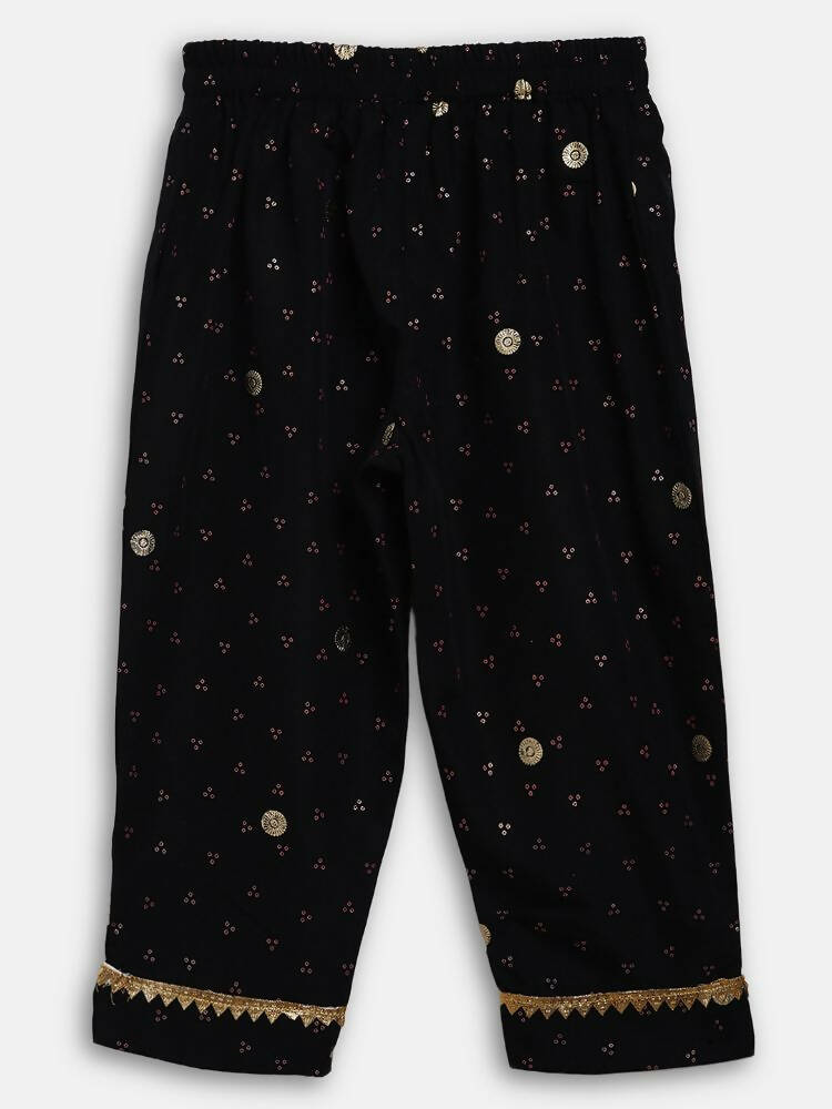 Ahalyaa Black Crepe Kids Kurta Pants With Dupatta For Girls