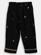 Ahalyaa Black Crepe Kids Kurta Pants With Dupatta For Girls