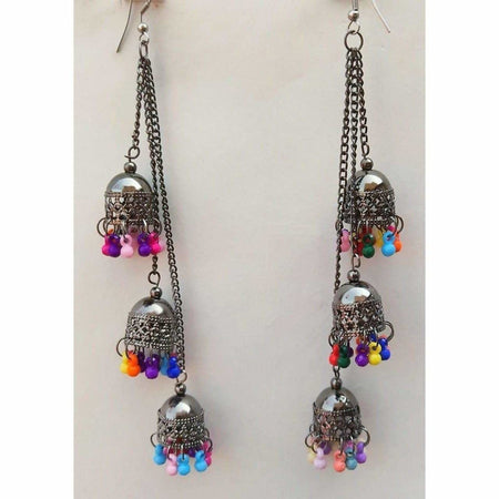MS Fashion India Fashion Hanging Chains Multi Color Kashmiri Hanging Jhumka Earrings