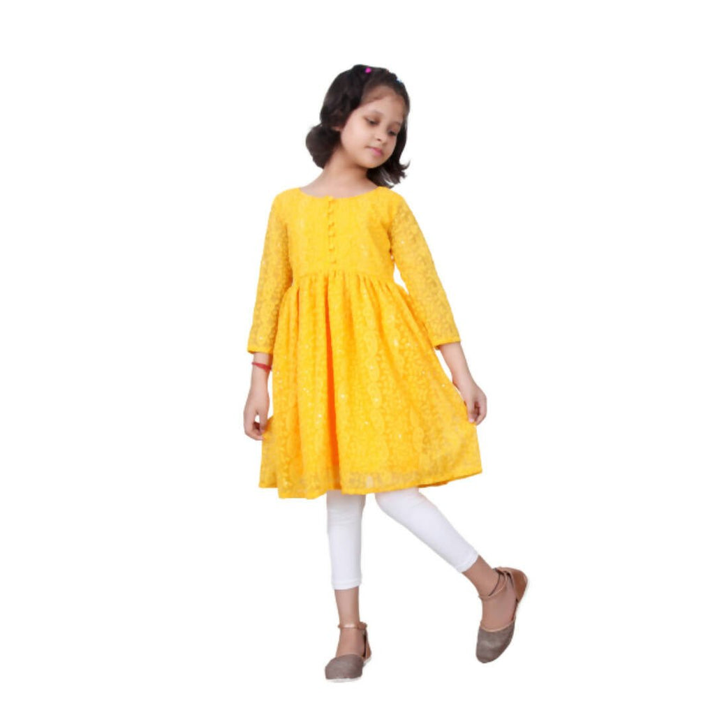 Akarshan viscose Lukhnowi Chikankari Anarkali kurta with Leggings - Yellow