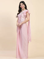 Pink Silk Satin Sequence Work Ready to Wear Saree with stitched Blouse - Nirvana