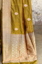 Joban Fashion Olive Green Pure Katan Pure Handloom Banarasi Silk Saree