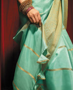 Sea Green Silk Striped Pattern Saree With Unstitched Blouse Piece - Zyanya