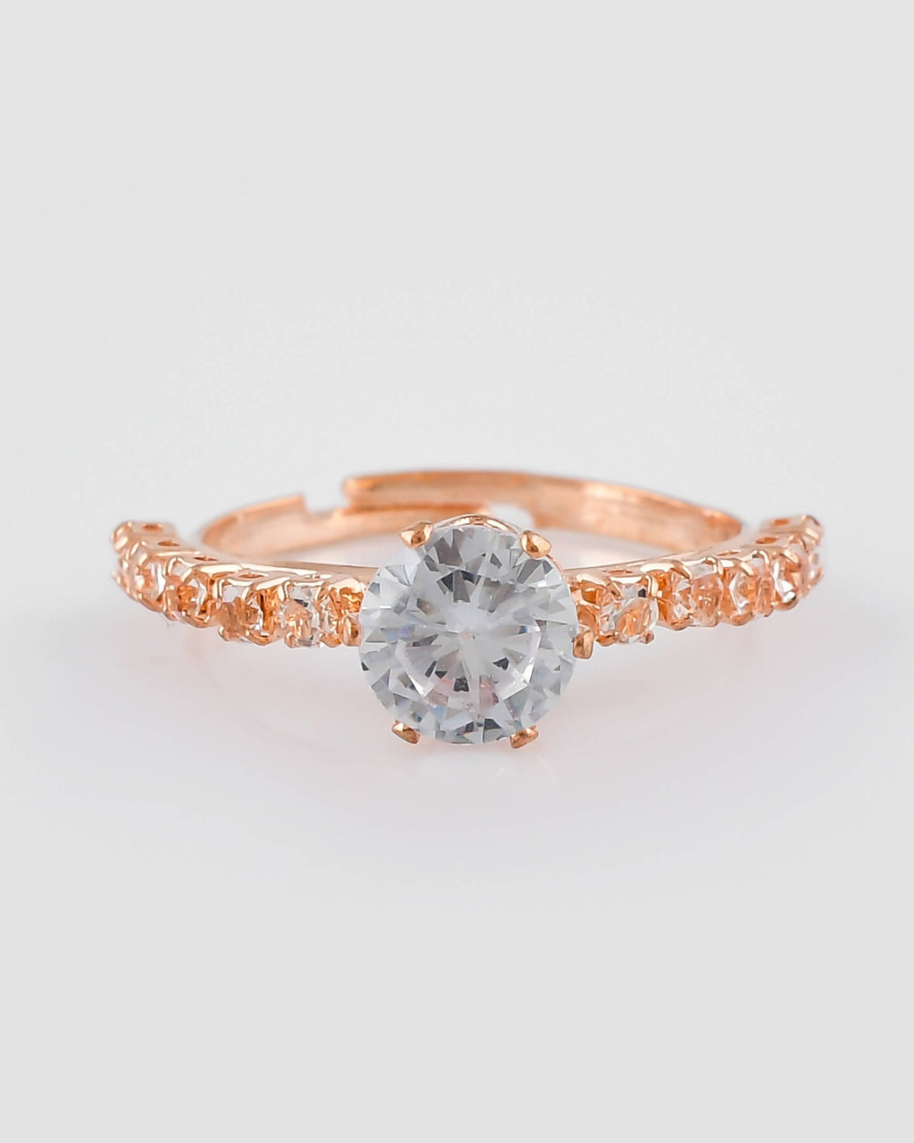 VOJ white CZ-detail Stainless Steel Cubic Zirconia Gold-Polished adjustable finger Ring