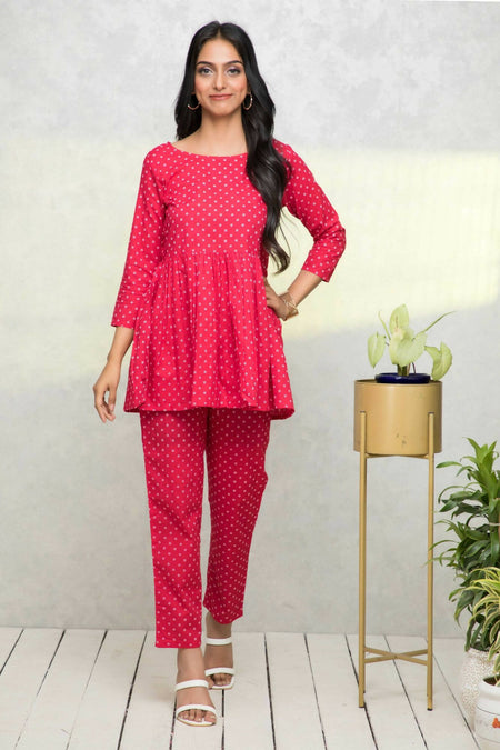 Myshka Women Red Printed Co-Ords