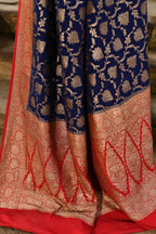 Joban Fashion Navy Blue Crepe Chiffon Pure Handloom Banarasi Silk Saree