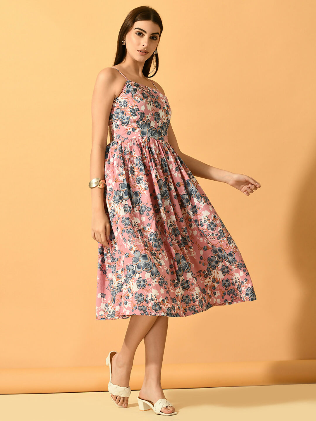 Myshka Women's Pink Fit and Flare Party Dress - Distacart