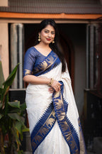 Nblue Silk Zari Woven Saree with Unstitched Blouse - Hiral Fashion