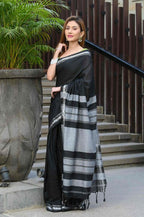 Beatitude Black Cotton Handloom Saree