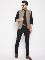 Even Apparels Beige Merino Men Woven Nehru Jacket - Distacart
