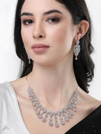 NVR Women Silver Plated & Pink Cz Stone Handcrafted Jewellery Set