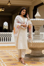 The52 White Women's Beautiful Viscose Chanderi Fabric Embroidered Work Straight Kurta Pant and Dupatta Set - Distacart