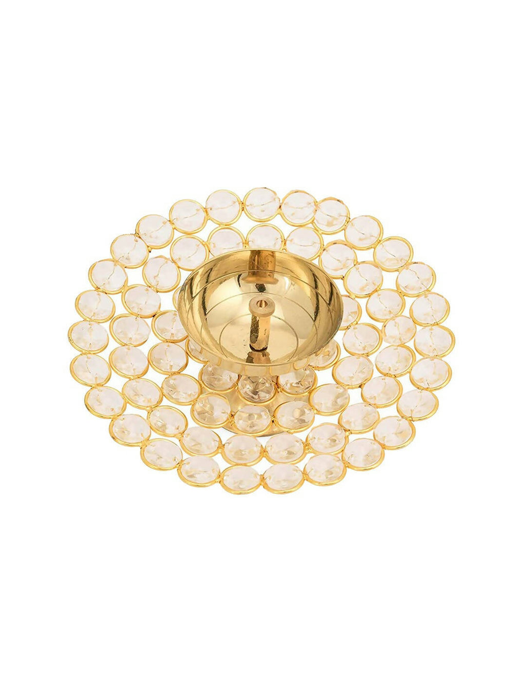 CraftVatika Gold-Toned Crystal Akhand Diya Oil Puja Lamp