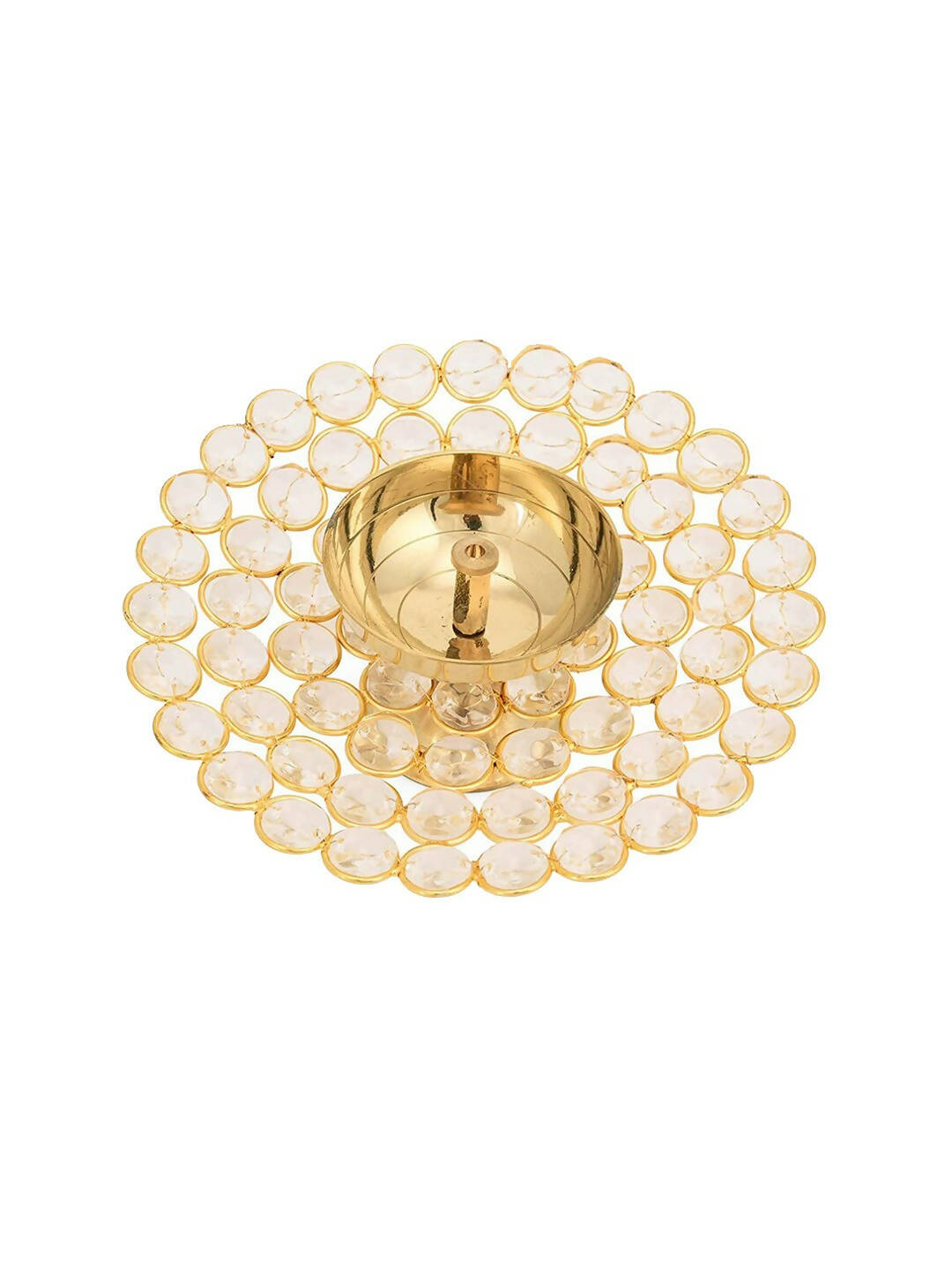 CraftVatika Gold-Toned Crystal Akhand Diya Oil Puja Lamp