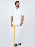 Ramraj Cotton Mens Pure Cotton 1/2 Inch Gold Jari Dhoti - White