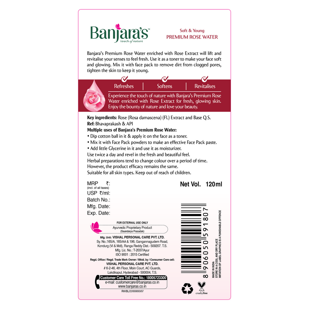 Banjara's Premium Rose Water - Distacart