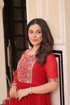 Joban Fashion Red Georgette Sequence Embroidery Work Kurta Set - Distacart