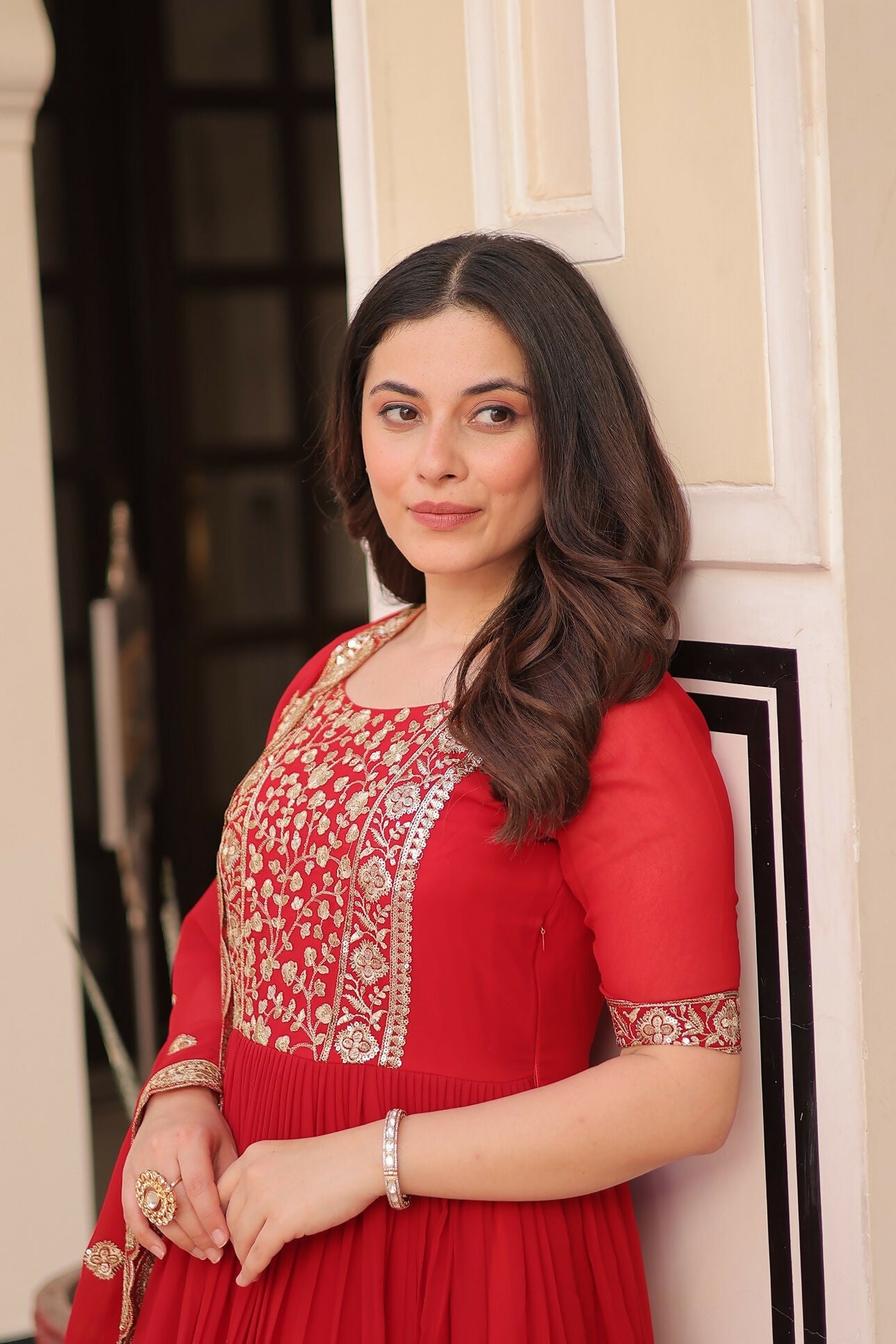Joban Fashion Red Georgette Sequence Embroidery Work Kurta Set - Distacart