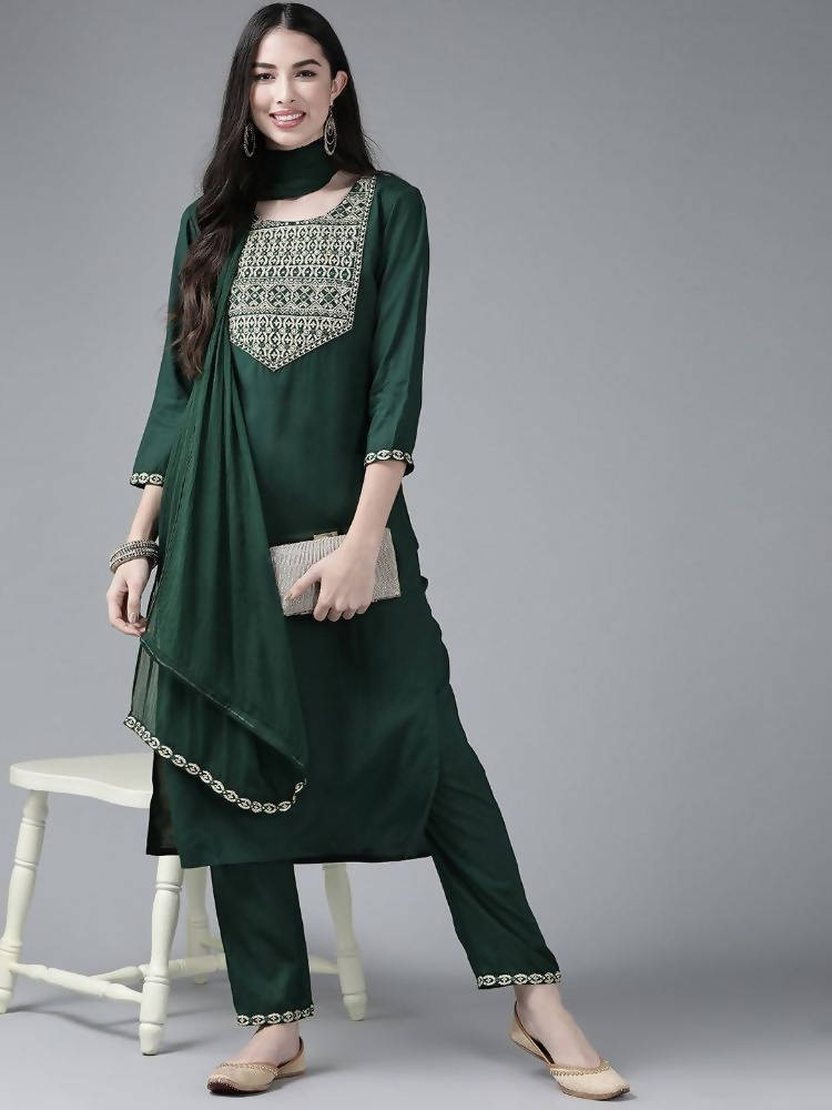 Yufta Women's Rayon Kurti With Pant Dupatta Set