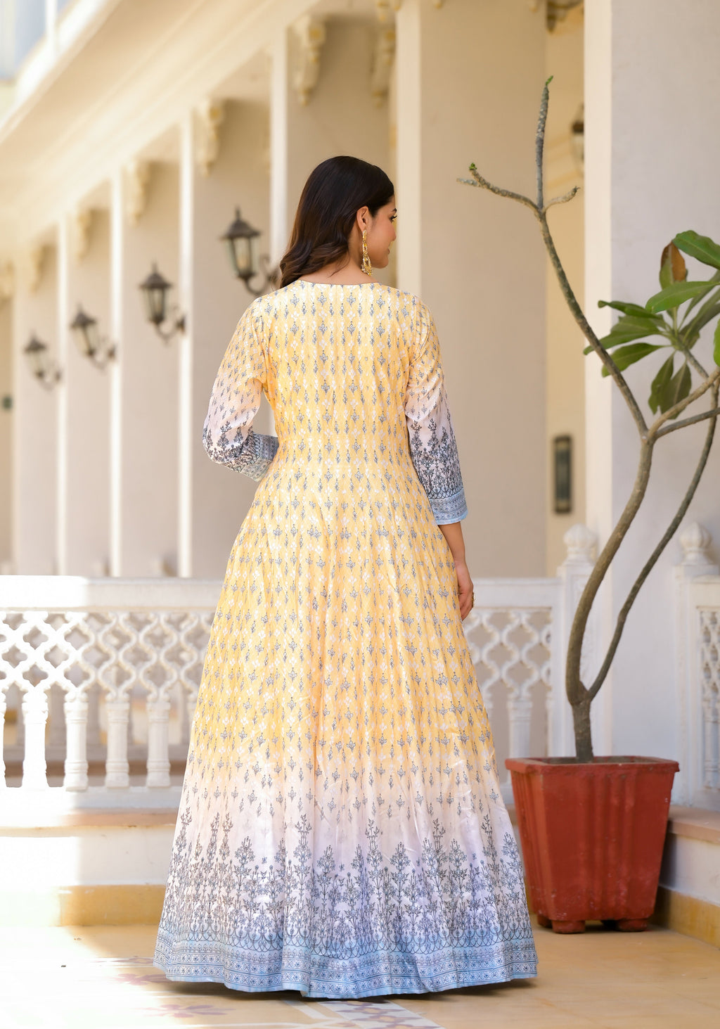 Partywear Designer Yellow Dola Silk Anarkali suit with Dupatta - Samyukta