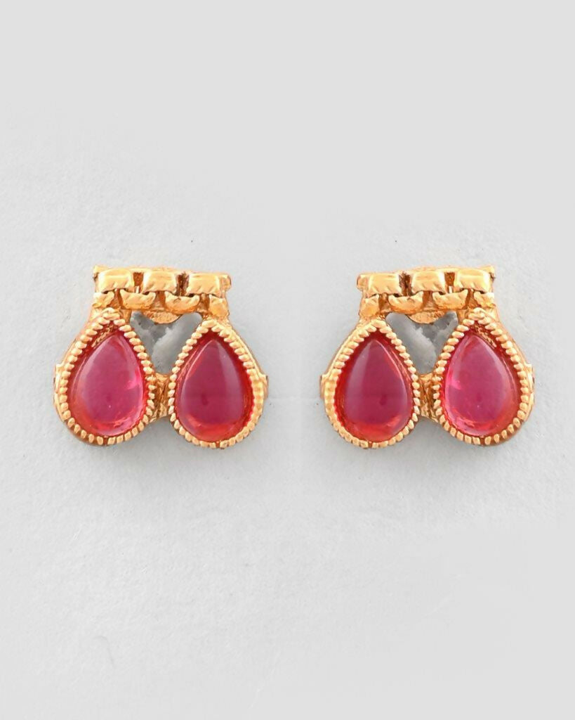 VOJ Gold-Polished Maroon Stone Studded Jewellery