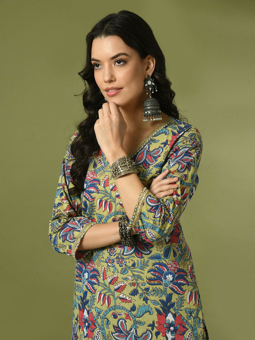 Myshka Women's Multi Printed Cotton Straight Party Kurta Set