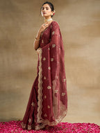 kasee Floral Embroidered Pure Silk Saree - Distacart