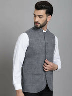 Even Apparels Nehru Jacket With Welt Pockets - Grey