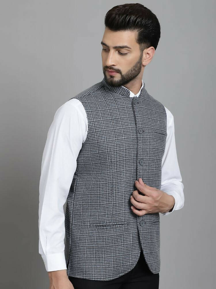 Even Apparels Nehru Jacket With Welt Pockets - Grey