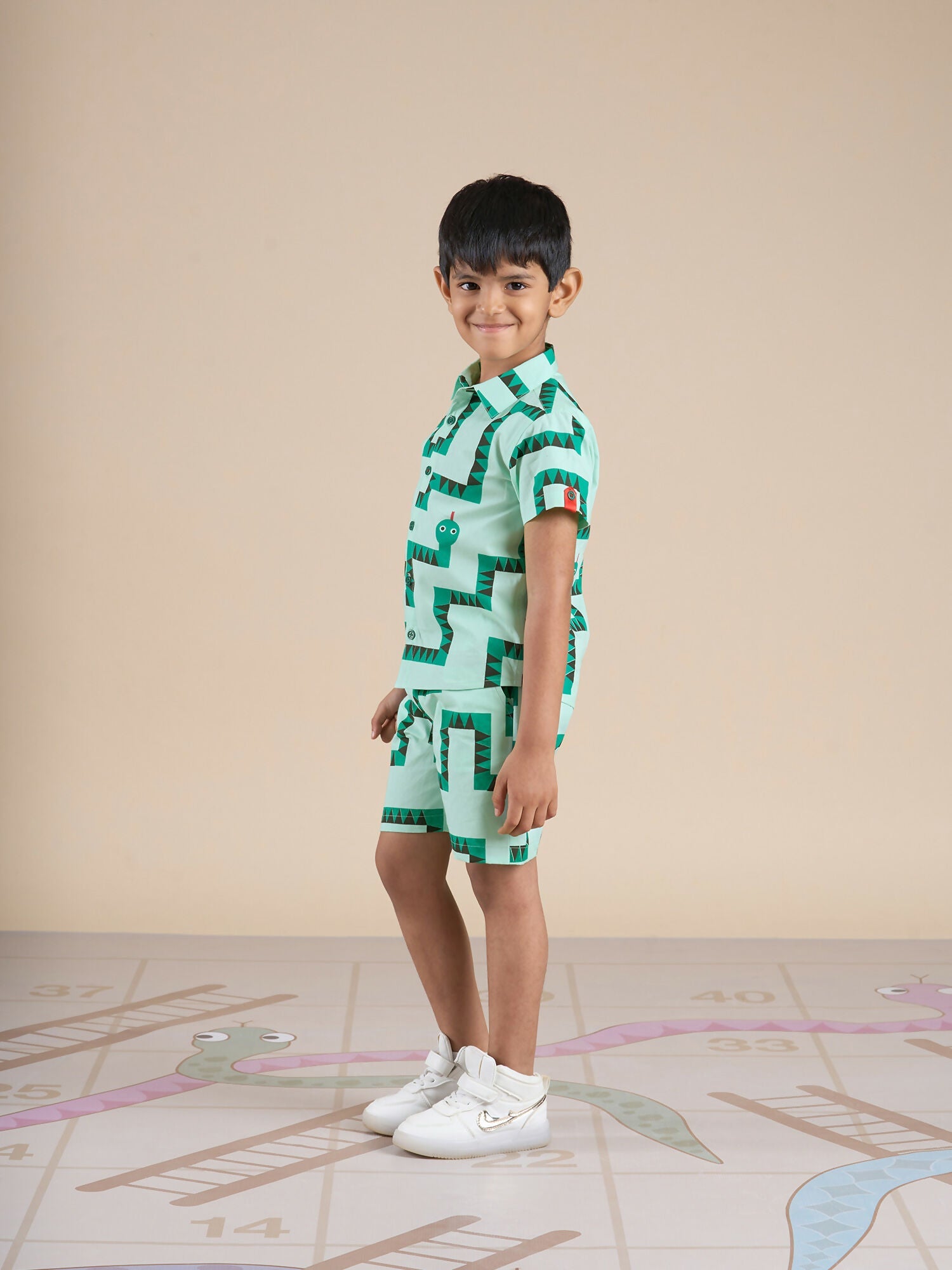 Snakes and Ladders Boys Green Table Print Shirt and Boxer Sets from Siblings Collection