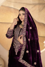 Joban Fashion Wine Velvet Sequence Embroidery Work Kurta Set - Distacart