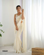 Georgette Designer Sequance Embroidery Work Party Wear Saree - Cream