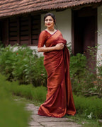 DEIANA'S Beautiful Designer Golden zari Soft Lichi Silk Saree - Maroon