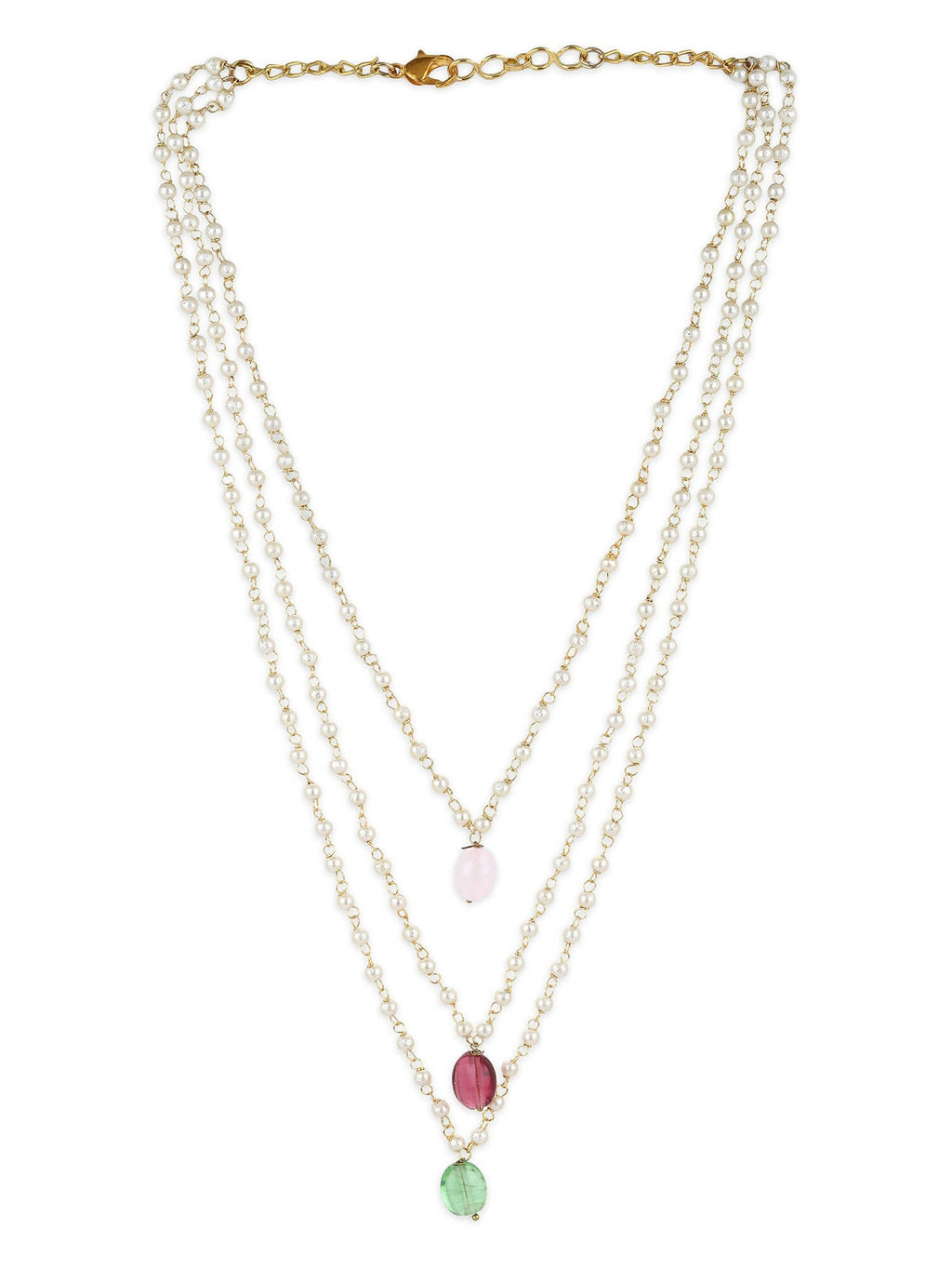 White Pink Brass Gold-Plated Necklace - Ruby Raang - Distacart