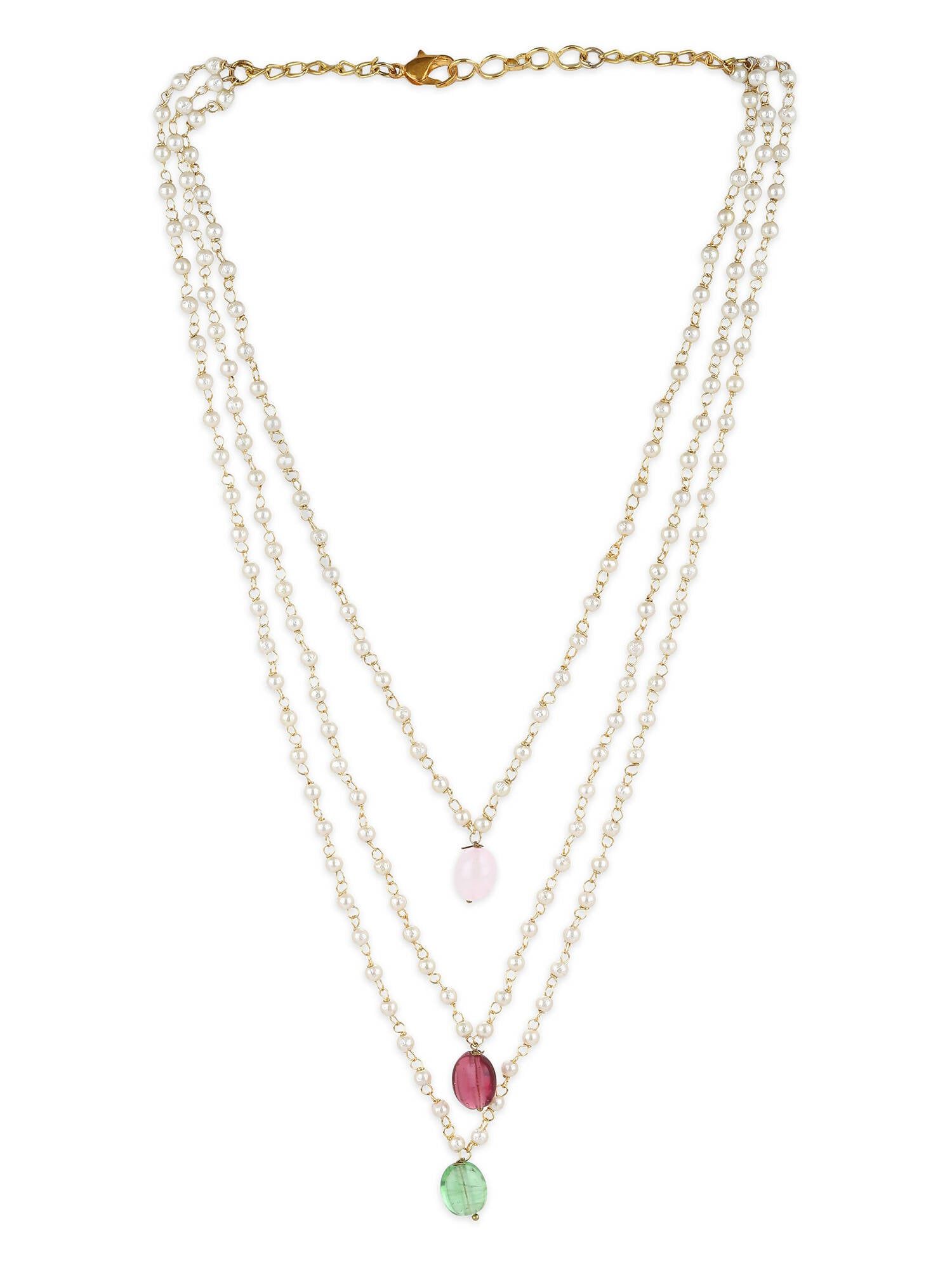 White Pink Brass Gold-Plated Necklace - Ruby Raang - Distacart