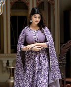 Miravan Women's Flower Printed Blue Anarkali Kurta With Beautiful Border And Dupatta