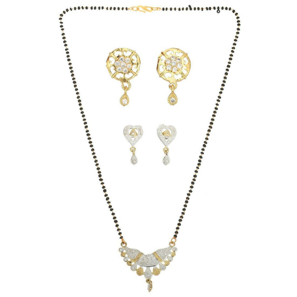 AanyaCentric Gold-Polished Mangalsutra with Pendant, 2 Pair Earrings