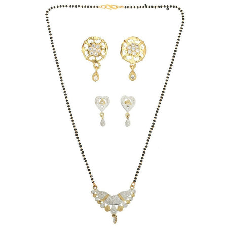 AanyaCentric Gold-Polished Mangalsutra with Pendant, 2 Pair Earrings