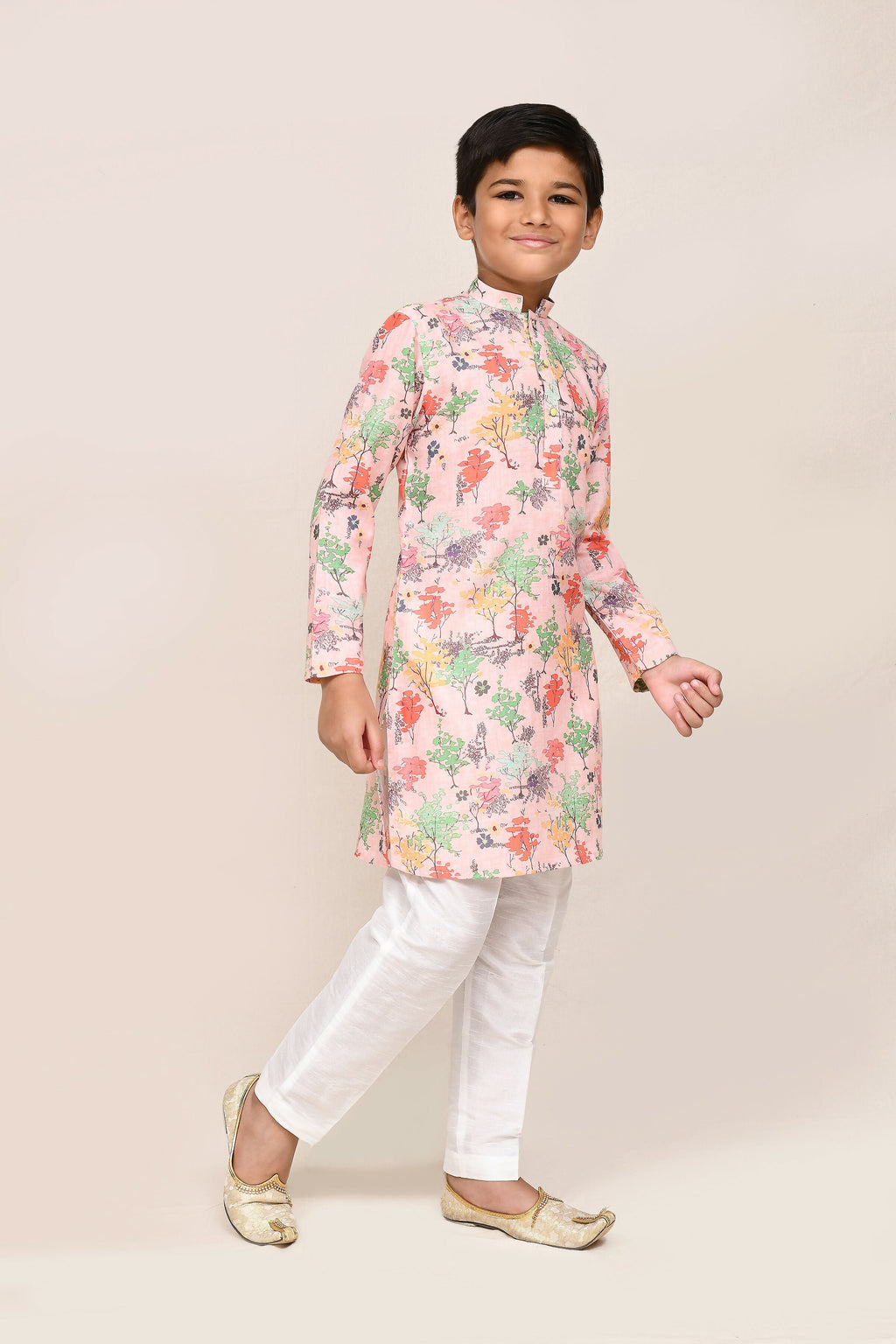 Joban Fashion Cotton Peach Kurta With Straight Fit Pant